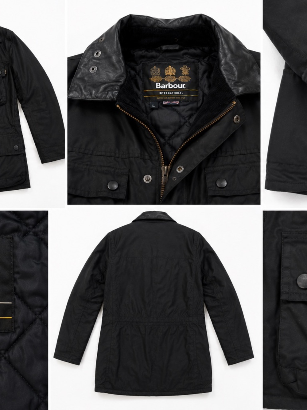 Barbour International Men’s Waxed Motorcycle Field Jacket Black L MWX0333